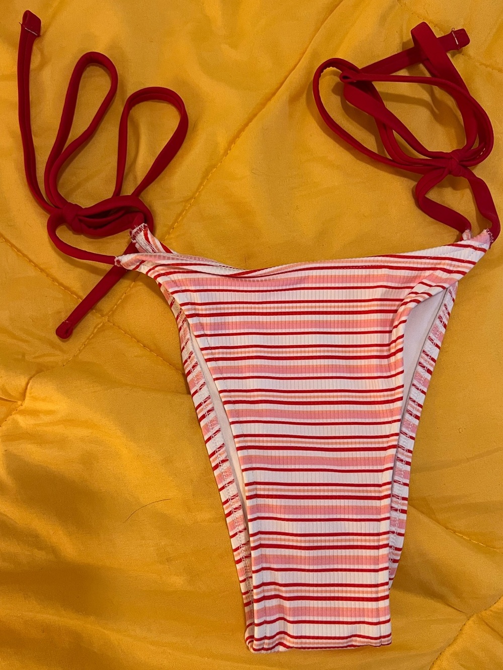 PINK x Frankies Bikinis Rosemary Ribbed Itsy Bikini Bottom Red White Stripe MED